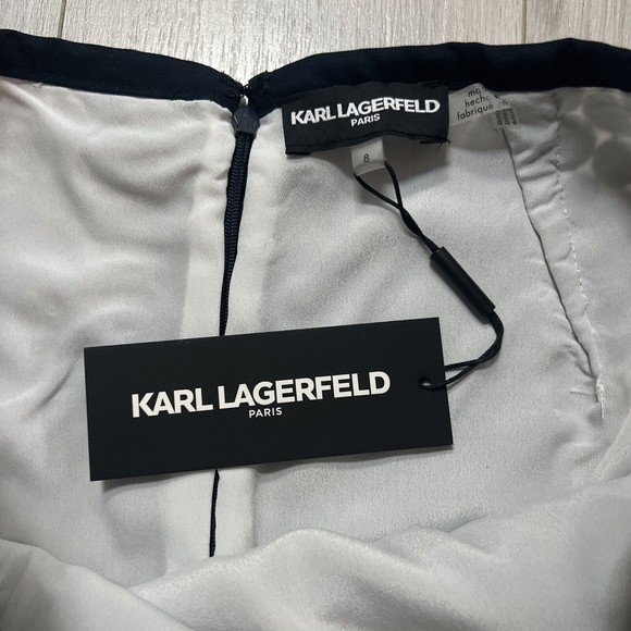 NWT Karl Lagerfeld Paris Knee Length Blue Circle Pencil Skirt Size 8 - Picture 3 of 9